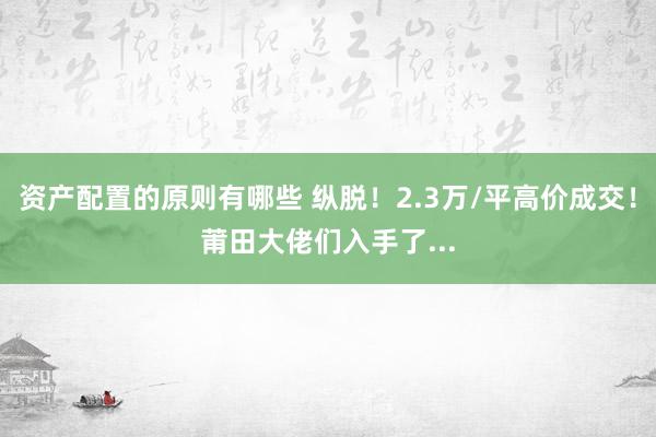 资产配置的原则有哪些 纵脱！2.3万/平高价成交！莆田大佬们入手了...