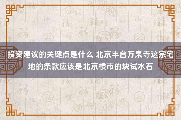 投资建议的关键点是什么 北京丰台万泉寺这宗宅地的条款应该是北京楼市的块试水石