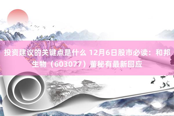 投资建议的关键点是什么 12月6日股市必读：和邦生物（603077）董秘有最新回应