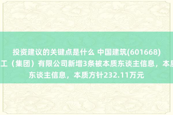 投资建议的关键点是什么 中国建筑(601668)控股的中建新疆建工（集团）有限公司新增3条被本质东谈主信息，本质方针232.11万元