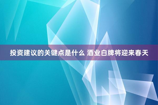 投资建议的关键点是什么 酒业白牌将迎来春天