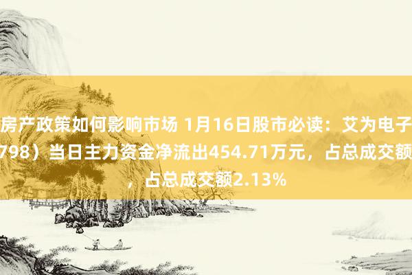 房产政策如何影响市场 1月16日股市必读：艾为电子（688798）当日主力资金净流出454.71万元，占总成交额2.13%