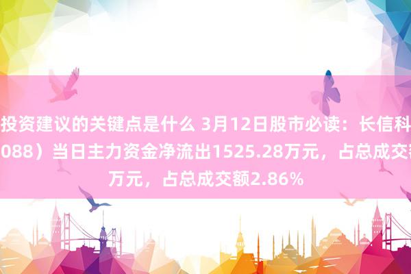 投资建议的关键点是什么 3月12日股市必读：长信科技（300088）当日主力资金净流出1525.28万元，占总成交额2.86%