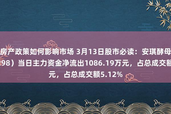 房产政策如何影响市场 3月13日股市必读：安琪酵母（600298）当日主力资金净流出1086.19万元，占总成交额5.12%